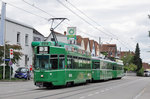 Be 4/4 497zusammen mit dem B 1494 S und dem Be 4/4 467, auf der Linie 3, fährt zur Endstation in Birsfelden.