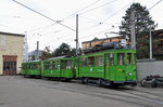 Be 2/2 126, B2 331 und der B3 702 stehen auf dem Hof der Hauptwerkstatt.