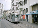 Basel BVB Tramlinie 14 (SWS/BBC/SAAS Be 8/8 717, ex-Bern SVB Be 8/8 717) Spiegelgasse am 26. Juli 2006. - Scan eines Farbnegativs. Film: Kodak Gold 200-6. Kamera: Leica C2.