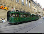 BVB - Oldtimer Tram Be 2/2  215 und Trambeiwagen B 423 unterwegs in der Stadt Basel am 22.05.2022