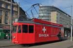 Neu macht auch der Be 4/4 413 Werbung für SWIZA, anlässlich der Messe Basel World 15.