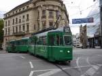 BVB - Tram Be 4/4 46 mit Anhänger unterwegs auf der Linie 15 in der Stadt Basel am 06.10.2015
