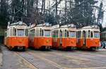 Neben der Schleife von Carouge reihten sich am 20.02.1988 einige Schweizer Standardwagen der Genfer Straßenbahn auf.