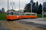 Welche Schleife durchfahren hier die Schweizer Standardwagen der Genfer Straßenbahn? Ist das die neue Schleife, welche nach Carouge eröffnet wurde?  Datum: 20.02.1988