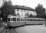Genf Tram__Zug der Linie 12 nach Carouge mit Tw 713 und Bw 309 [Schweizer Standardwagen 50er Jahre].__31-08-1976