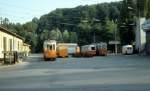 Genève / Genf TPG: Arbeitstriebwagen 71 und 70 im Dépôt / Betriebshof in der Avenue de la Jonction am 16. Juli 1983.