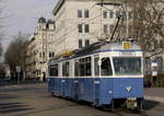 Wagen 1675, ein Sechsachser mit schwebendem Mittelteil, auf der Linie 21 am Bürkliplatz, 26.1.20.