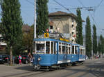 Ce 2/2 1009 als Züspa-Tram zwischen Messe/Hallenstadion und Sternen Oerlikon am 26.09.2009. Die alljährlich durchgeführte Zürcher Publikumsmesse ist inzwischen Geschichte, sie ging 2018 zum 70. und letzten Mal über die Bühne.