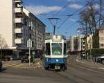 Wagennummer 2007 „Enge“ auf einer Dienstfahrt kurz vor der Haltestelle Bahnhof Oerlikon Ost.