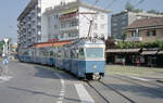 Zürich VBZ Tramlinie 7 (SWS/BBC/SAAS-Be 4/6 1675 + SIG/MFO/SAAS-Be 4/6 1691, Baujahr 1968) Schwamendingen, Schwamendingerplatz / Winterthurerstrasse / Dübendorfstrasse am 20.