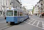 Zürich VBZ Tramlinie 13 (SWS/BBC/SAAS-Be 4/6 1634, Bj. 1967) Enge, Bederstrasse / Seestrasse / Ulmbergstrasse / Bleicherweg am 26. Juli 1993. - Scan eines Farbnegativs. Film: Kodak Gold 200-3. Kamera: Minolta XG-1.