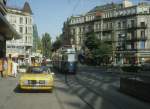 Zrich VBZ Tram 10 (Be 4/4 1395) Lwenplatz / Usteristrasse im Juli 1983.