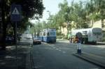 Zrich VBZ Tram 11 (Be 4/6 1647) Hofwiesenstrasse / Ringstrasse / Bad Allenmoos im Juli 1983.