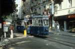 Zrich VBZ Tram 15 (Be 4/4 1528) Goethestrasse / Stadelhoferplatz im Juli 1983.