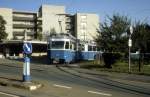 Zrich VBZ Tram 11 (Be 4/6 1646) Rehalp im Juli 1983.