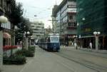 Zrich VBZ Tram 2 (Be 4/6 1607) Badenerstrasse / Stauffacherstrasse im August 1986.