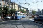 Zrich VBZ Tram 4 (Be 4/4 + B) Limmatquai / Central im August 1986.