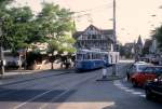 Zrich VBZ Tram 6 (Be 4/4 + B) Kirche Fluntern im August 1986.