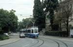 Zrich VBZ Tram 9 (Be 4/6 2064) Rmistrasse / Gloriastrasse im August 1986.