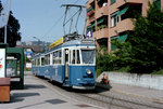 Zürich VBZ Tram 4 (SWS/BBC Be 4/4 1550) Altstetten, Bändlistrasse (Endstation Werdhölzli) im Juli 1983.