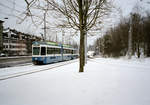 Zürich VBZ Tram 14 (SWS/BBC-Be 4/6 2007) Unterstrass, Milchbuck am 6. März 2005. - Scan eines Farbnegativs. Film: Kodak Gold 200. Kamera: Leica C2.