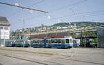 Zürich VBZ: Im Tramdepot Hard standen am 27. Juli 2006 einige abgestellte Tramfahrzeuge, u.a. der Be 4/6 2034 (SWS/BBC 1977). - Scan eines Farbnegativs. Film: Kodak FB 200-6. Kamera: Leica C2.