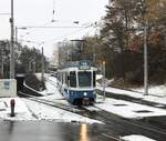 Erster Schneefall: Linie 14 Wagennummer 2011 „Örlikon“ Solo beim Milchbuck. Datum: 1. 12. 2020