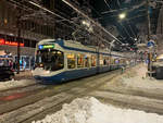 Cobratram der VBZ fährt trotz Schneemassen in der Löwenstrasse Richtung Bahnhofplatz/HB Zürich, 15.