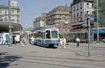 Zürich VBZ Tramlinie 15 (SWP/SIG/BBC-Be 4/6 2065, Bj. 1986) Bellevueplatz am 20. Juli 1990. - Scan eines Farbnegativs. Film: Kodak Gold 200-2 5096. Kamera: Minolta XG-1.