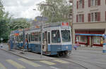 Zürich VBZ Tramlinie 15 (SWP/SIG/BBC-Be 4/6 2057, Bj. 1986) Klosbachstrasse / Römerhofplatz am 26. Juli 1993. - Scan eines Farbnegativs. Film: Kodak Gold 200-3. Kamera: Minolta XG-1.