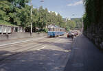 Zürich VBZ Tramlinie 5 (SWS/MFO-Be 4/4 + SIG-B) Rämistrasse am 26. Juli 1993. - Scan eines Farbnegativs. Film: Kodak Gold 200-3. Kamera: Minolta XG-1.