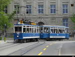 VBZ - Tram Oldtimer Be 4/4  1350 mit Beiwagen B 645 unterwegs auf der Linie 6 am 07.05.2023