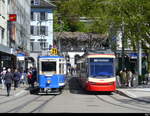 VBZ + FB - Ce 4/4  321 auf Museumsfahrten durch Zürich neben dem Be 4/6 63 + Be 4/6 68 Endstation in Zürich Stadlhofen am 27.04.2024
