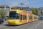 Be 5/6 Cobra 3030 mit der Rivella Werbung, auf der Linie 7, überquert am 12.04.2024 die Bahnhofbrücke.