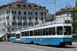 Doppeltraktion, mit dem Be 4/8 2121 und dem Be 2/4 2423, auf der Linie 17, �berquert am 24.07.2026 die Zollbr�cke in Z�rich.