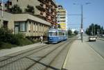 Zrich VBZ Tram 4 (Be 4/4) Bndlistrasse / Grnaustrasse im Juli 1983.