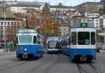 Wintersaison bei der Museumslinie 21 in Zrich. Mirage Be4/6 1674 begleitet von Cobras und Tram 2000. Bahnhofplatz 24.11.2012.