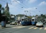 Zrich VBZ Tram 4 Limmatquai, Haltestelle Helmhaus im Juli 1983.