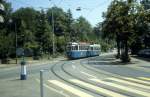 Zrich VBZ Tram 5 (Be 4/4 + B) Gloriastrasse / Rmistrasse im Juli 1983.