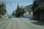 Zrich VBZ Tram 7 (Be 4/6 16xx)) Weinbergstrasse / Tram 6 (Be 4/4 1374) Leonhardstrasse im Juli 1983.