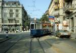 Zrich VBZ Tram 15 (Be 4/4 1528) Klosbachstrasse / Asylstrasse im Juli 1983.