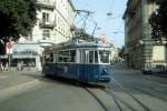 Zrich VBZ Tram 15 (Be 4/4 1536) Theaterstrasse / Stadelhoferplatz im Juli 1983.