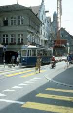 Zrich VBZ Tram 15 (Be 4/4 15xx) Limmatquai / Rathaus im Juli 1983.