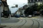 Zrich VBZ Tram 3 (Be 4/6 1603) Asylstrasse / Klusplatz / Witikonerstrasse im August 1986.