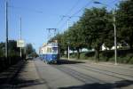 Zrich VBZ Tram 6 (Be 4/4 1396) Zrichbergstrasse im August 1986.