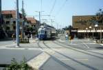 Zrich VBZ Tram 9 (Be 4/4 1419) Schwamendingen, Saatlenstrasse / Schwamendingerplatz im August 1986.