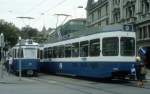 Zrich VBZ Tram 9 (Be 4/4 1419 / Be 2/4 2402) Heimplatz im August 1986.