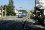 Zrich VBZ Tram 7 (Be 4/6 1661) Dbendorfstrasse / Mattenhof am 20. Juli 1990.