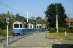 Zrich VBZ Tram 7 (Be 4/6 1699 + 1664) Dbendorfstrasse / Stettbach am 20. Juli 1990.