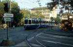 Zrich VBZ Tram 14 (Be 4/6 2015) Gessnerbrcke am 20. Juli 1990.